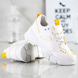 SHELOVET Modische weiße Turnschuhe gelb 1