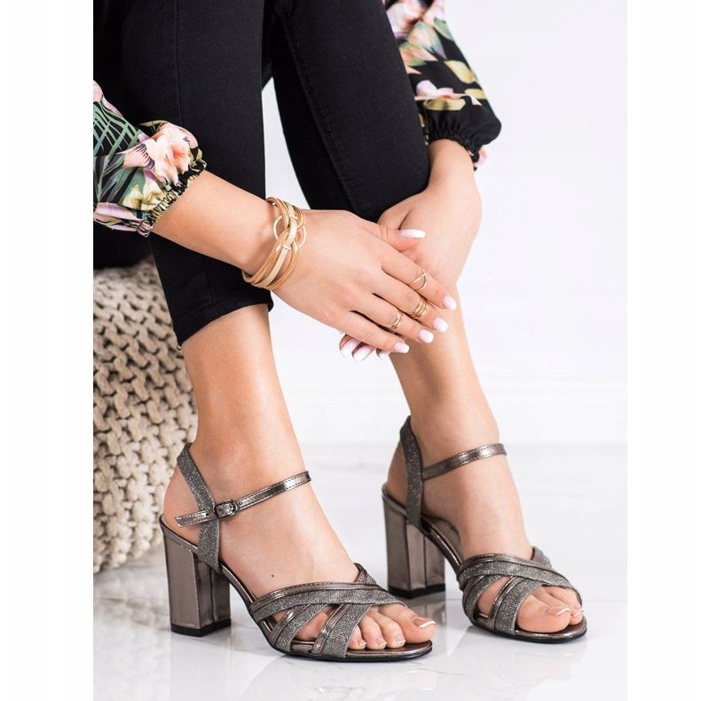 SHELOVET Glitzer-Sandalen mit hohen Absätzen braun 1