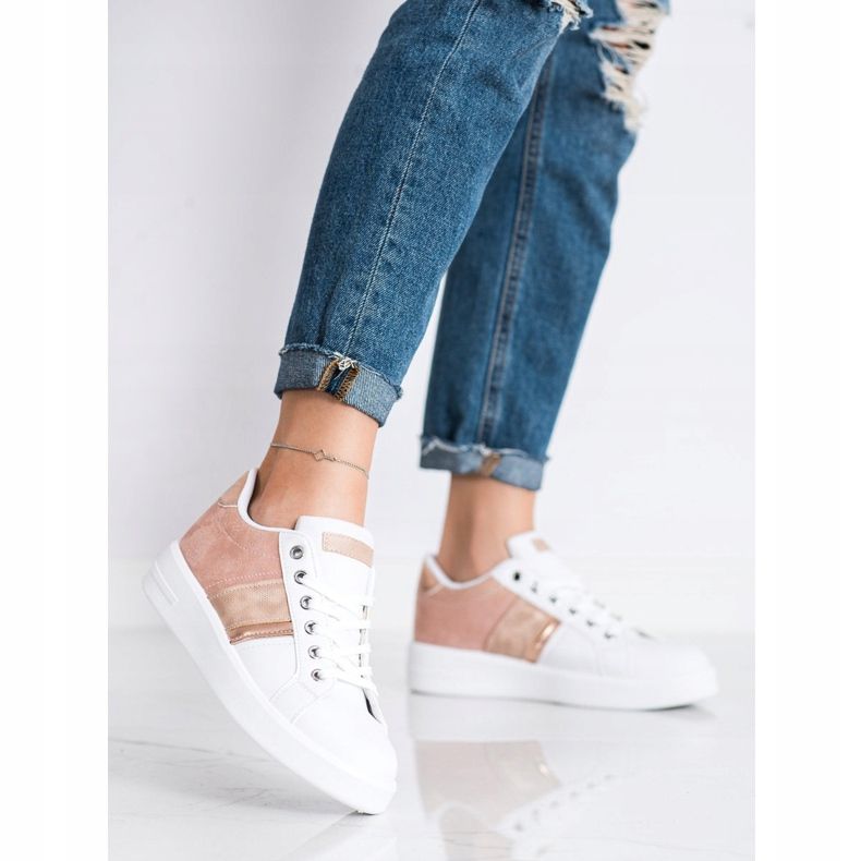 SHELOVET Sportschuhe mit Wildledereinsatz weiß rosa 1