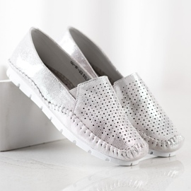 Goodin Silberne Lederslipper grau 2