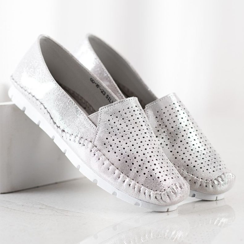 Goodin Silberne Lederslipper grau 2