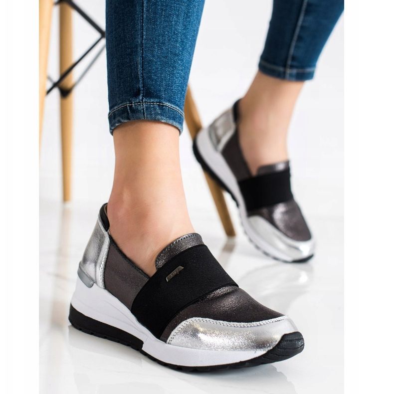 Goodin Silberne Ledersneaker grau 1