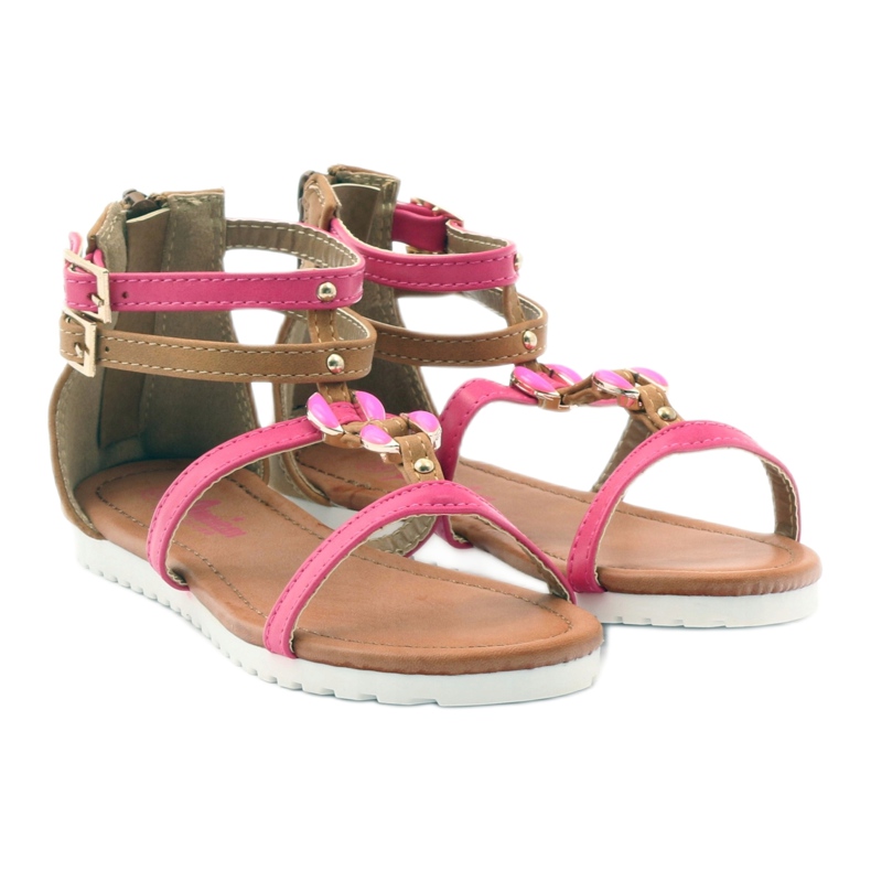 American Club Gladiator Sandalen Kinderschuhe am amerikanischen rosa Reißverschluss braun weiß 4