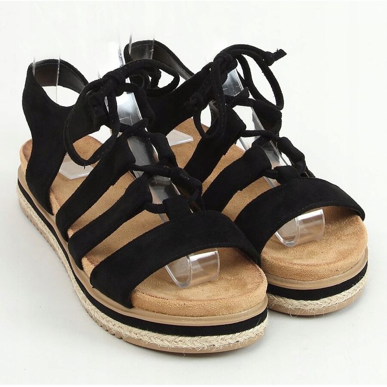 Schwarz W86 Schwarze Espadrilles-Sandalen 1