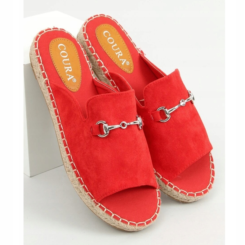 Hausschuhe Espadrilles mit Schnalle rot 8294 Rot 1