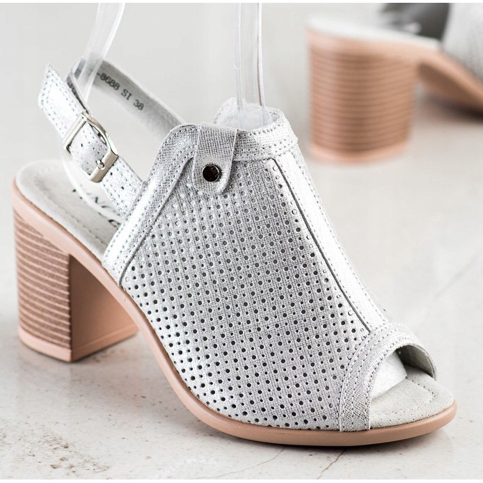 Leuchtende Sandalen aus VINCEZA Leder silber- 2