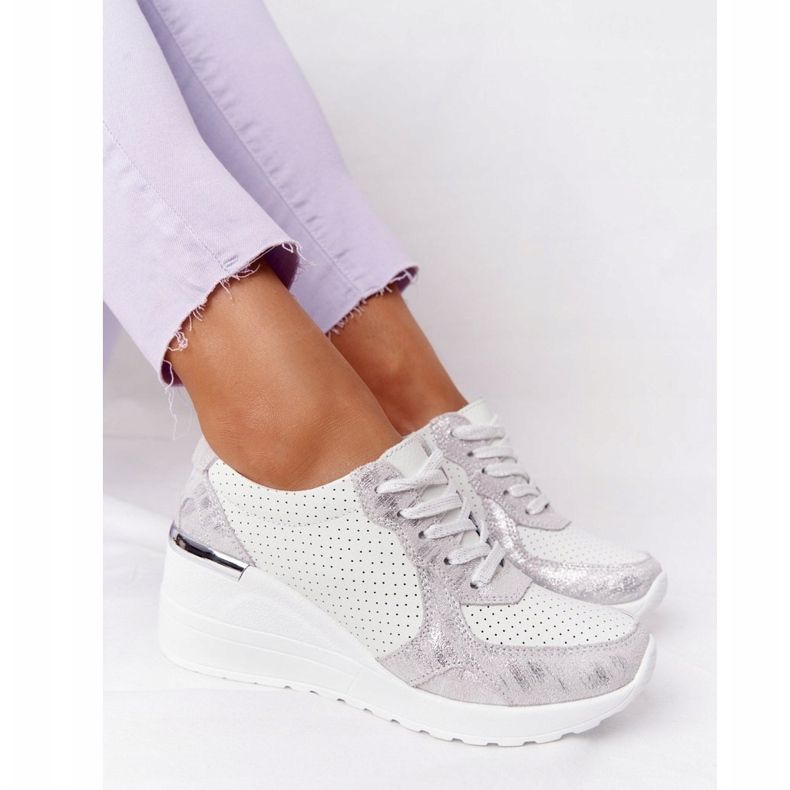 S.Barski Sneakers mit Keilabsatz aus Leder S. Barki Weiß-Silber silber- 1