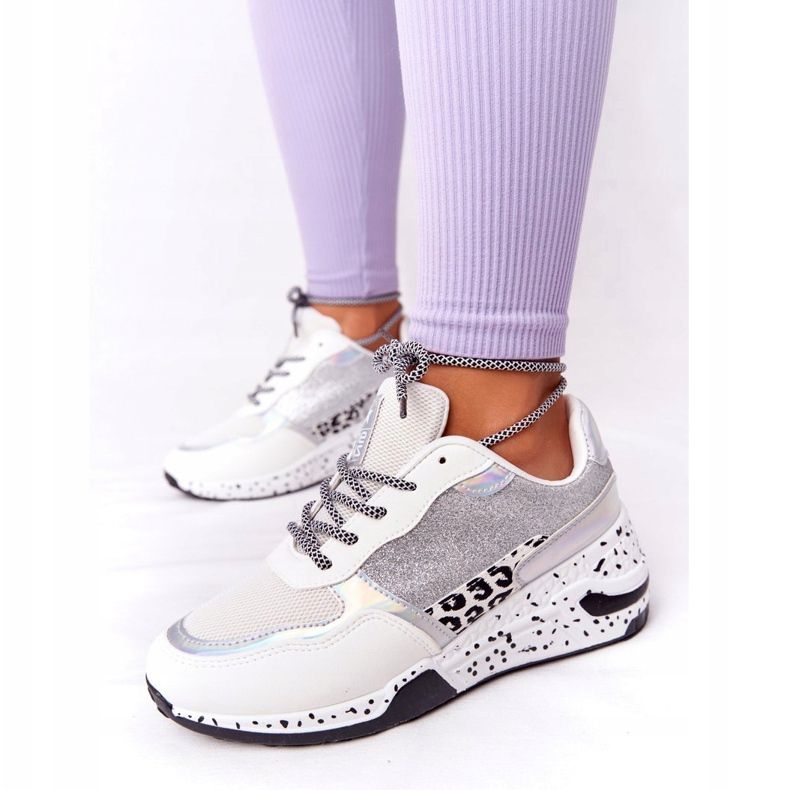 NEWS Damen Sneakers mit Keilabsatz Weiß mit Brokat Avery 21SP26-3974 schwarz silber- 1