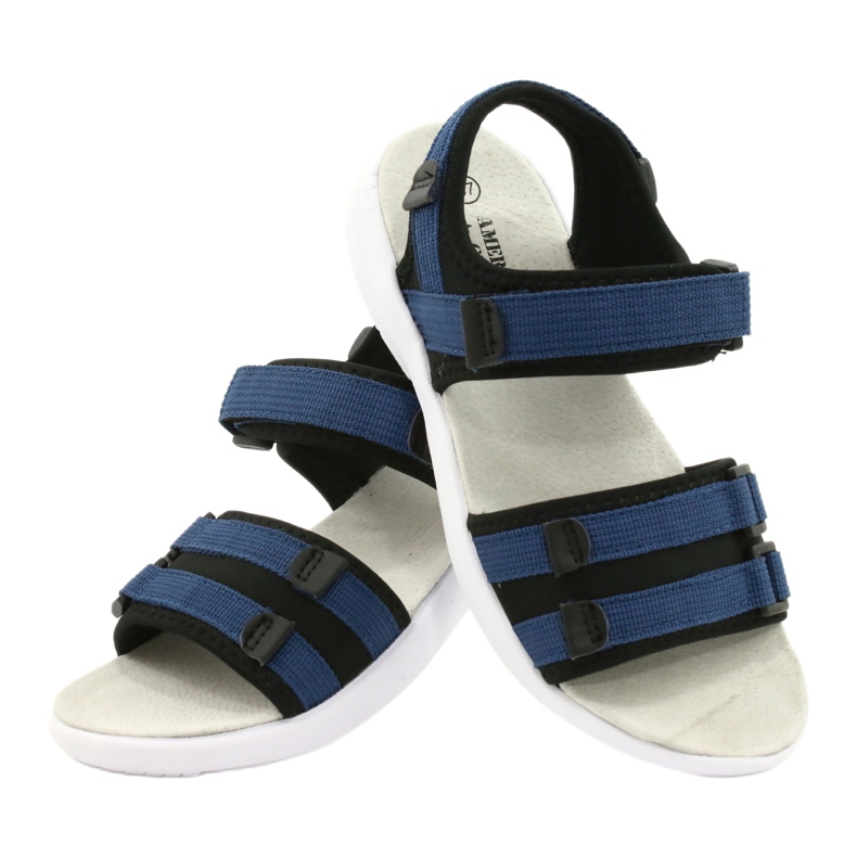 American Club Frauen Sports Sandalen Sport Leder Einsatz RL45/21 Schwarz und Marineblau 3