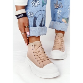 Hohe Sneakers für Damen auf einer großen Sohle hellbraun Trissy 2