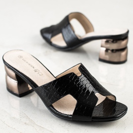 Goodin Schwarze Hausschuhe mit dekorativem Absatz 1