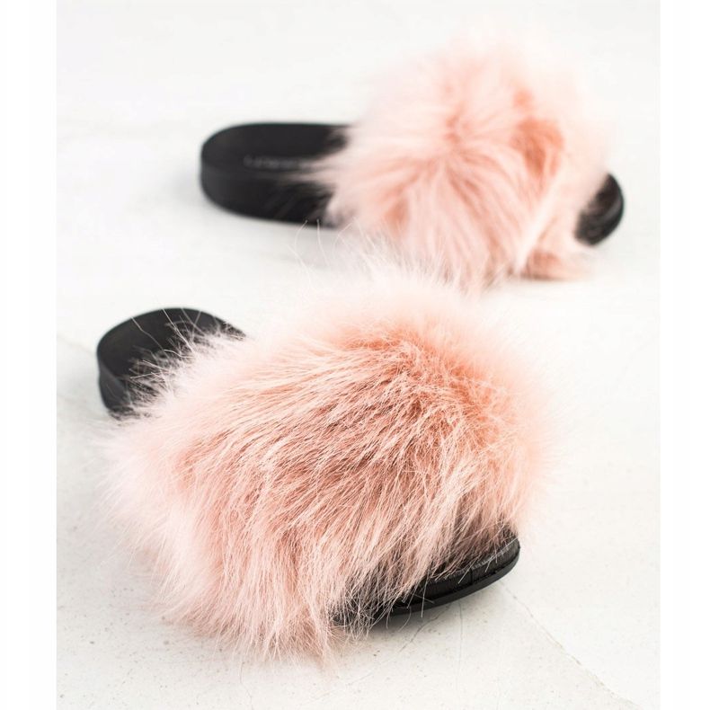 SHELOVET Stilvolle Hausschuhe mit Fell rosa 1