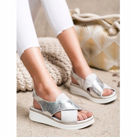 Bequeme Sandalen auf der Sergio Leone SK029 Plattform silber- grau 1