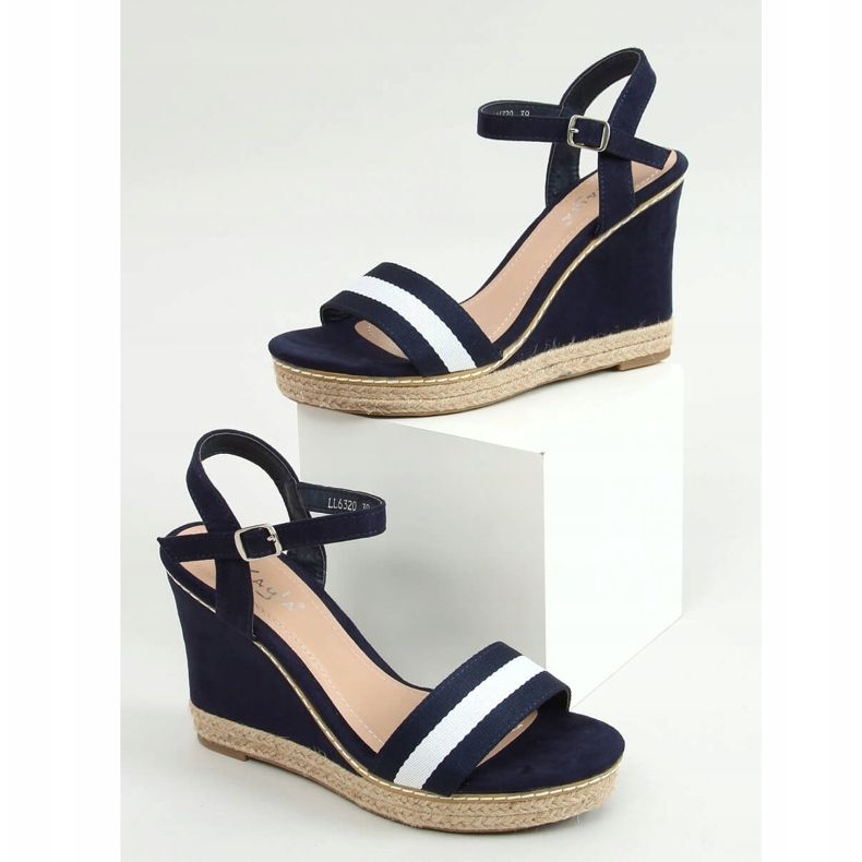 Marineblaue Sandalen auf einem Keil LL6320 Blau navy blau 1