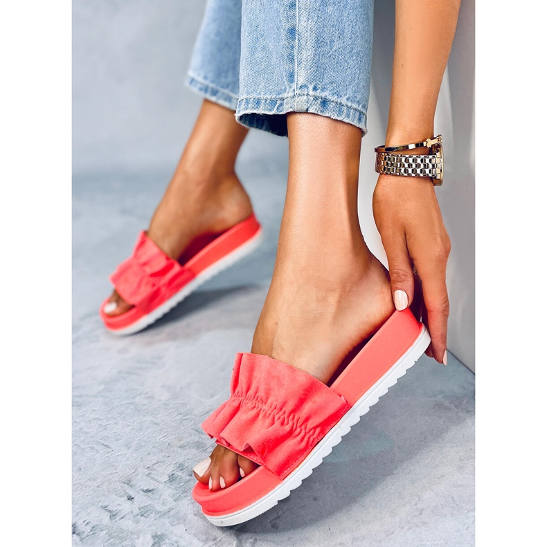 Damenhausschuhe mit Rüschenkoralle 38862 Watermelon Red mehrfarbig orange 2