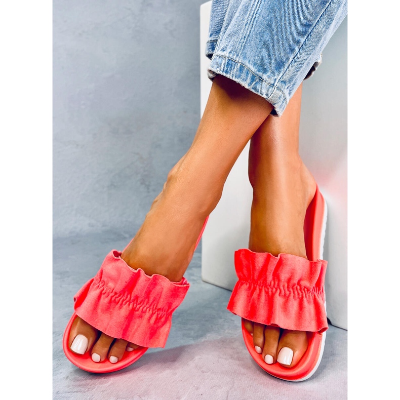 Damenhausschuhe mit Rüschenkoralle 38862 Watermelon Red mehrfarbig orange 1