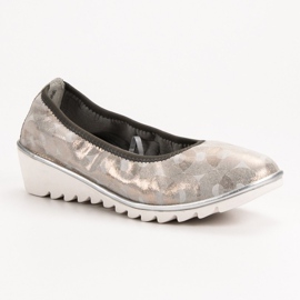 Filippo Ballerina aus Leder mit Keilabsatz beige golden 1