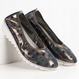 Filippo Ballerina aus Leder mit Keilabsatz blau gelb 1