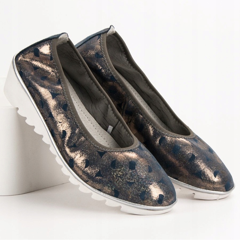 Filippo Ballerina aus Leder mit Keilabsatz blau gelb 1