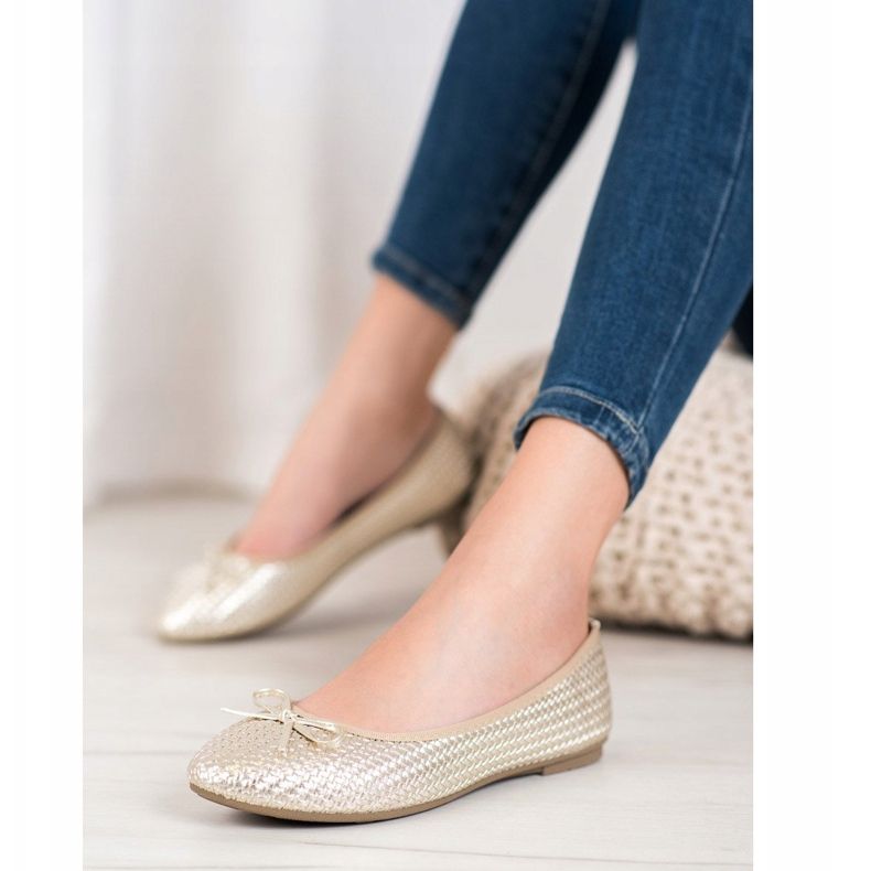 SHELOVET Geflochtene goldene Ballerinas 1