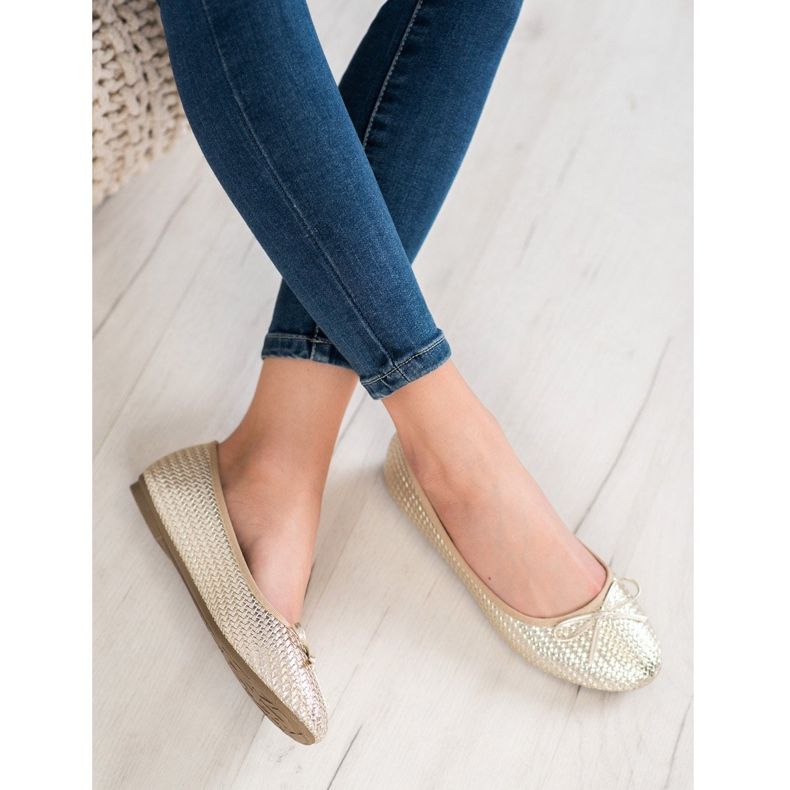 SHELOVET Geflochtene goldene Ballerinas 2