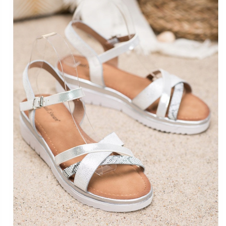 Small Swan Bequeme Sandalen mit Zirkonia grau 2