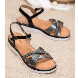 Small Swan Bequeme Sandalen mit Zirkonia schwarz 1