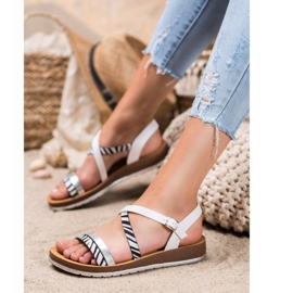 SHELOVET Sandalen mit Zebra-Print weiß schwarz 1