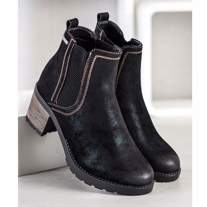 SHELOVET Stylische Stiefel mit Glitzer schwarz 2