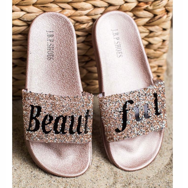 SHELOVET Schöne Flip-Flops mit Kristallen golden 2