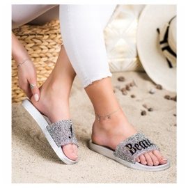 SHELOVET Schöne Flip-Flops mit Kristallen silber- 1