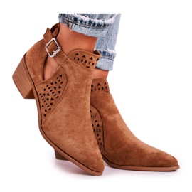 FB1 Damenstiefel mit hohem Absatz Wildleder Schnalle Camel Esen braun 3