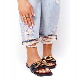 Lederpantoffeln mit Kette Schwarzer French Kiss golden 3