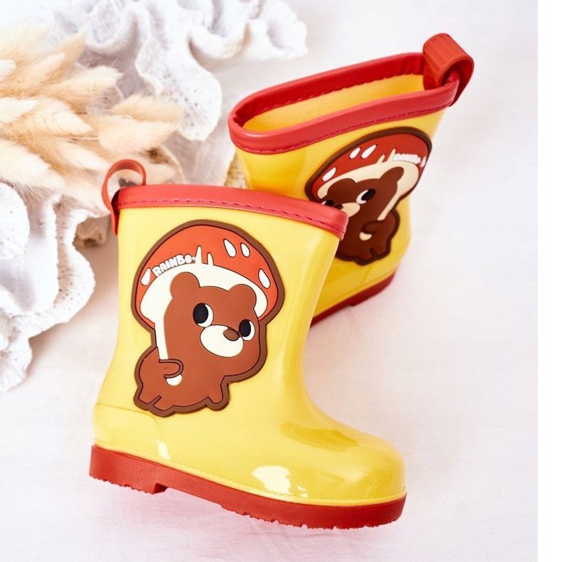 Gelbe Galoschen für Kinder mit Teddybär 1