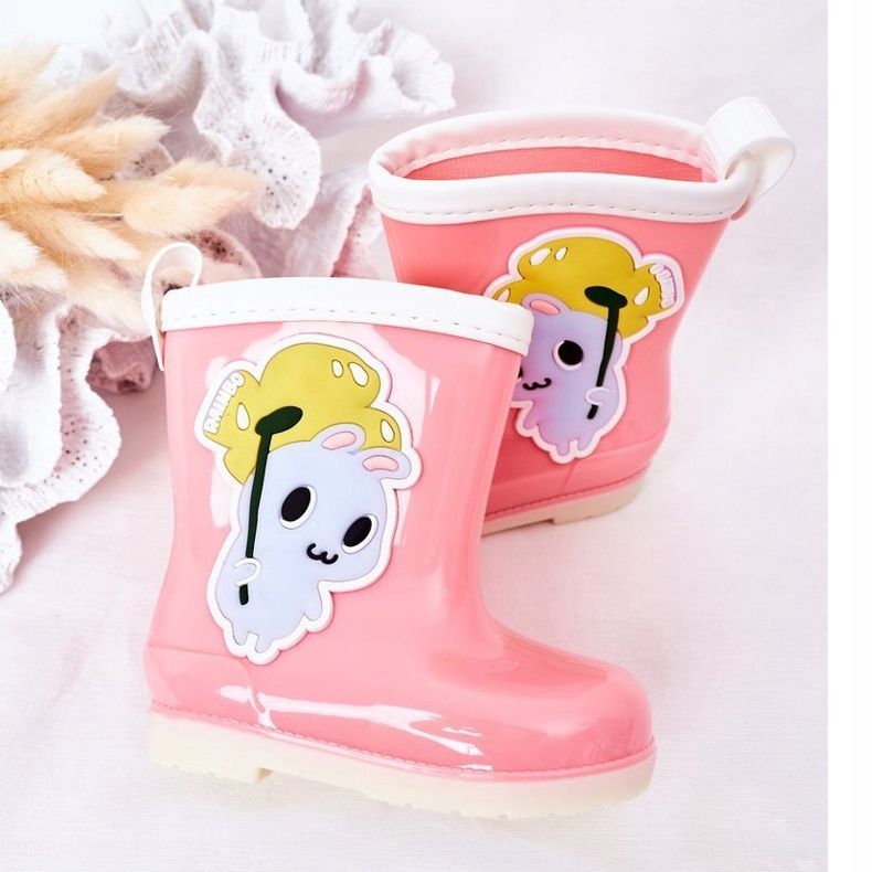 Rosa Regenstiefel für Kinder mit Hase 1