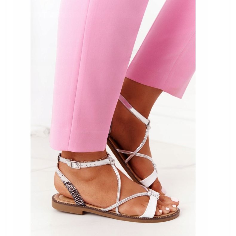 S.Barski Flache Sandalen S. Barski LJ281 Weiß und Silber silber- 2