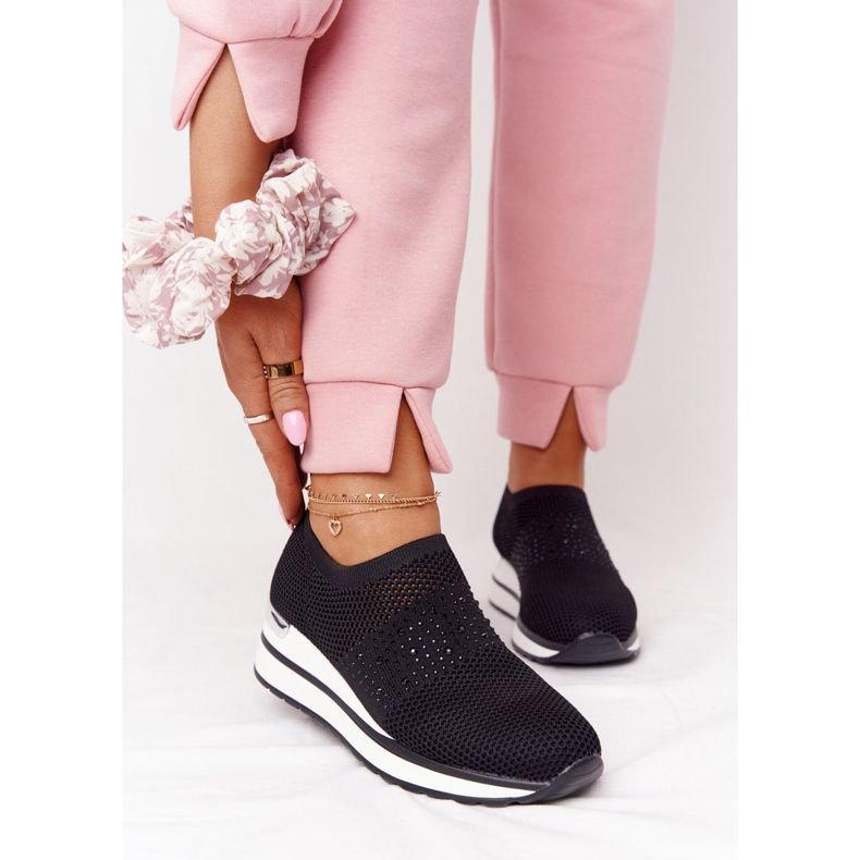 Durchbrochene Sneakers Slip-On mit Keilabsatz Schwarz Sophia weiß 1