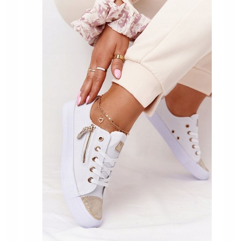Damen Sneaker mit Reißverschluss Weiß-Gold Festival golden 2