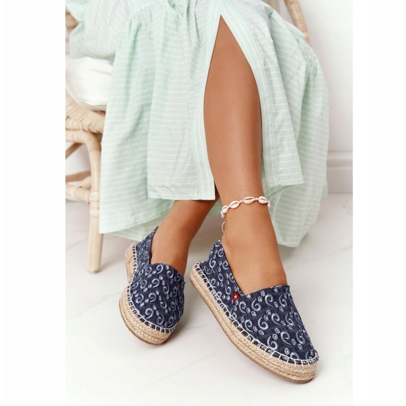 Espadrilles auf einer geflochtenen Plattform Big Star AA274628 Marineblau beige navy blau 2