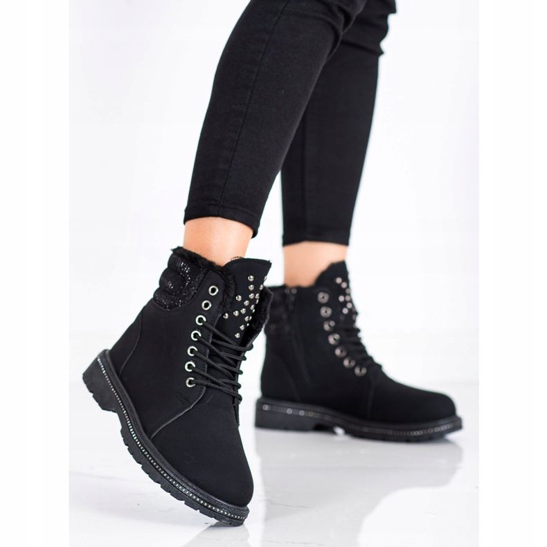 SHELOVET Schwarze Trapper mit Zirkonia 2