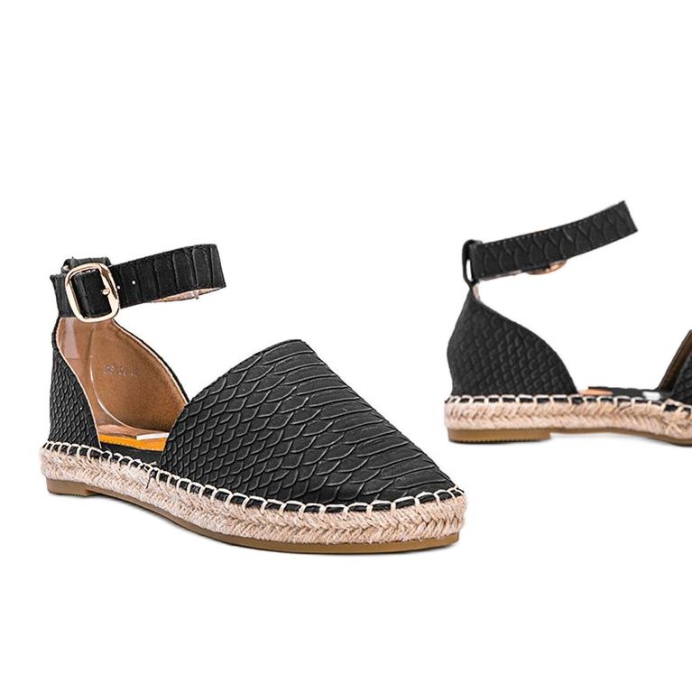 Schwarze Espadrilles mit Schlangenledermotiv 1