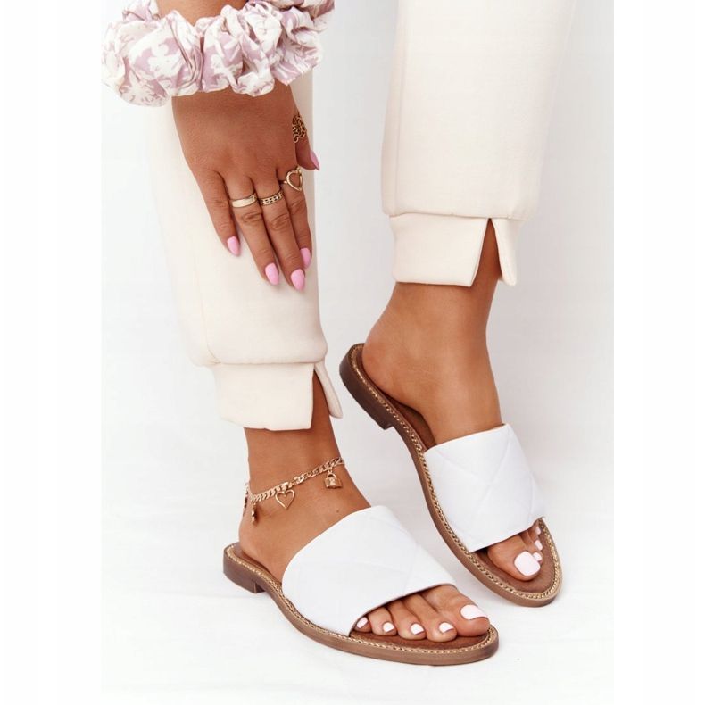 Hausschuhe aus Leder mit Steppung Nicole 2650 Weiß 2