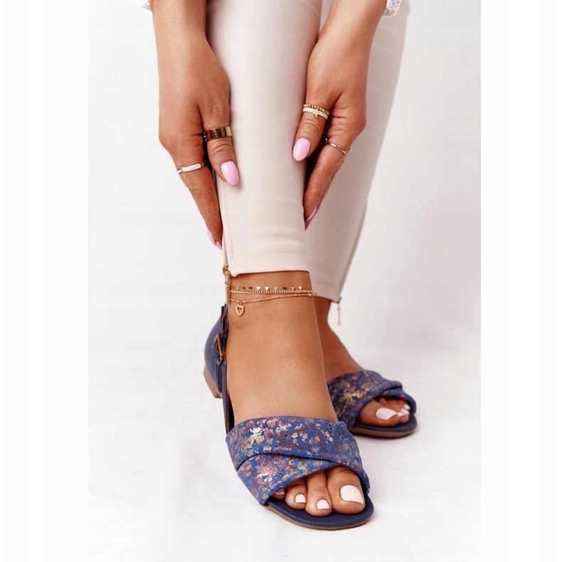 Ledersandalen mit Blumen Maciejka 04614-43 Marineblau navy blau golden 1