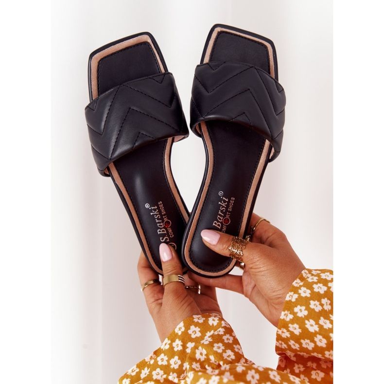 Lederpantoffeln mit Steppung S.Barski 331-42 Schwarz 2