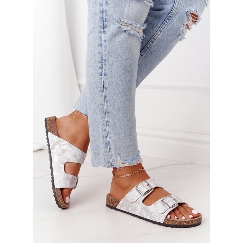 Damenhausschuhe mit Schnallen Silber Vivio silber- 2