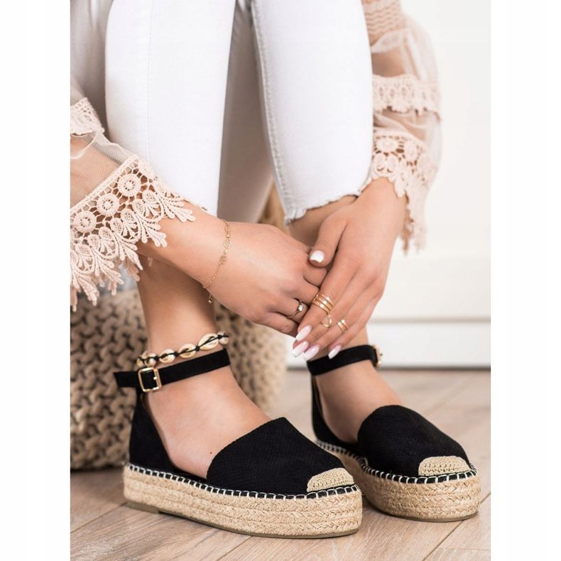 SHELOVET Espadrilles mit Schnalle schwarz 1