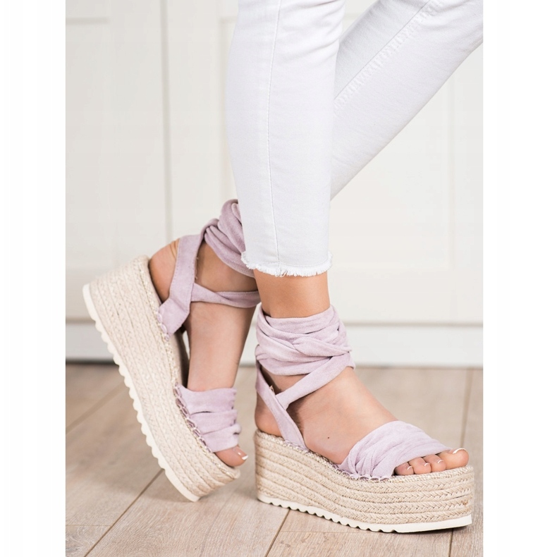 SHELOVET Gebundene Espadrilles-Sandalen lila 2