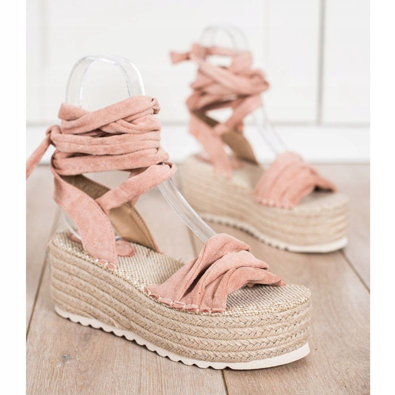 SHELOVET Gebundene Espadrilles-Sandalen rosa 1