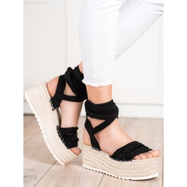 SHELOVET Gebundene Espadrilles-Sandalen schwarz 2