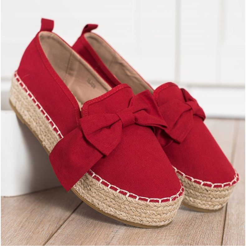 SHELOVET Rote Espadrilles mit Schleife 2